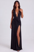 Robe longue plissée Sunny, décolleté en V profond