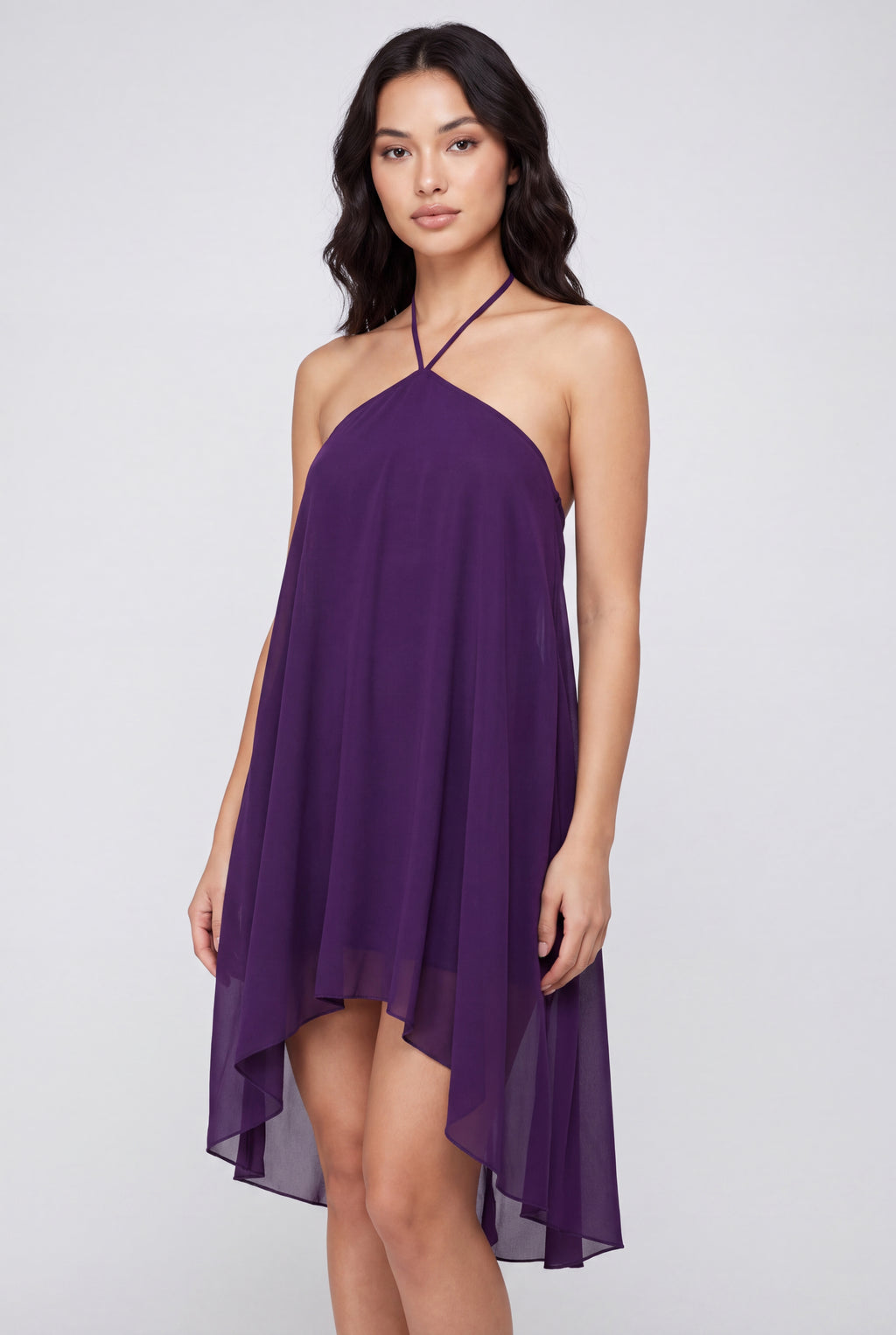 Robe mini Ambre violette, dos nu lacé et coupe près du corps